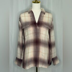Madewell Popover Shirt Plaid Cabernet Size XS Relaxed Fit Flannel Hip Length